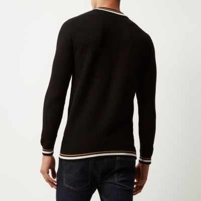 Black tipped crew neck jumper